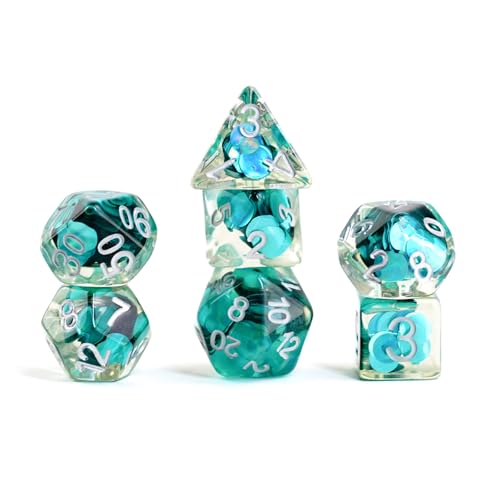 FanRoll 16mm Resin Poly DND Dice Set: Mermaid Scales, Role Playing Game Dice for Dungeons and Dragons
