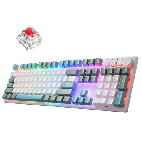 iRocks K74R Wireless RGB Illuminated Mechanical Gaming Keyboard, Hot-Swappable Switches, Easy-Clean Floating Design, PBT 107 Keys NKRO, Detachable USB-C Cable - Island Blue (Red Switches) - color: Island Blue, size: Red Switches