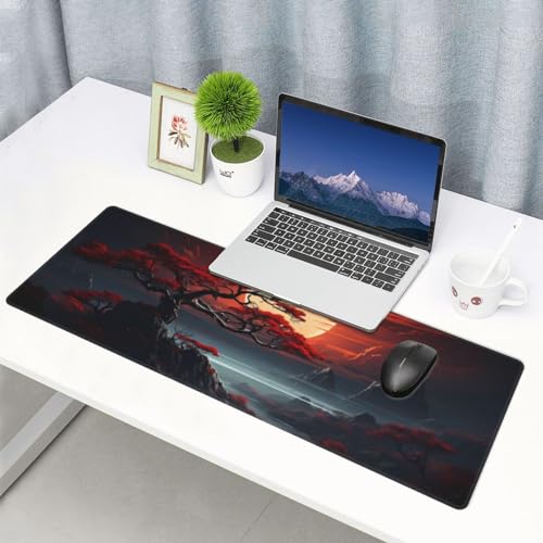 Darkness Red Moon Desk Mat Japanese Mouse Pad, Large Japanese Desk Mat, XL Anime Gaming Keyboard Mat, Non-Slip Rubber Base, Big Extended Desk Protector for Home Office, 31.5”x11.8” - color: Darkness Red Moon