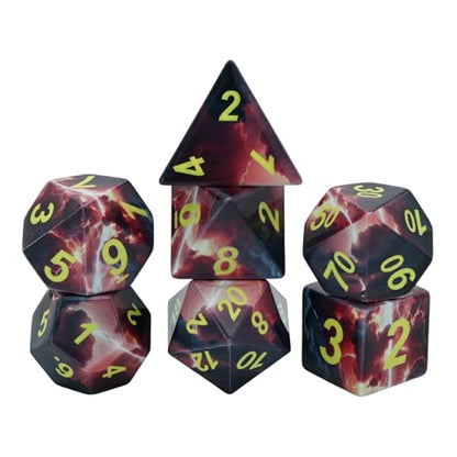7-Piece Resin Dice Set with Lightning and Volcano Designs - Red and Black Printed Polyhedral Dice for Tabletop RPGs, Board Games, and Gaming Gifts(Lightning Volcano) - style: Lightning Volcano