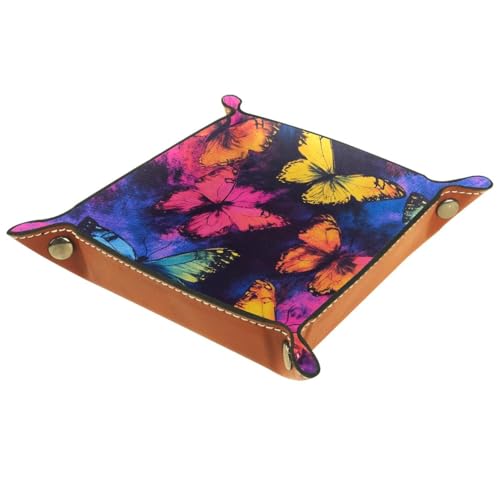 Dice Trays Tie Dye Butterflies Holder Storage Box for Dice Games Like RPG DND, Leather Dice Holder Portable Folding Rolling Dice Tray, 16x16cm - color: Multi 4