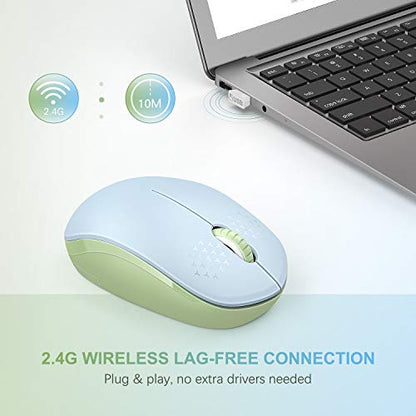 seenda Wireless Mouse for Laptop, 2.4G Noiseless Mouse with USB Receiver - Optical Tracking Portable Computer Mice for Chromebook, PC, Tablet, Windows, 24 Months Battery Life - Light Blue&Olive Green - color: Light Blue and Green