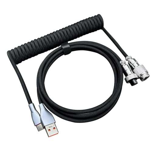USB C Coiled Keyboard Cable - Gaming Keyboard Coil Cord,Custom Type Braided Mechanical Cable with Detachable Metal Aviator Wire, 1.5M USB-C to USB-A, Computer Decoration Wire Black - color: Black