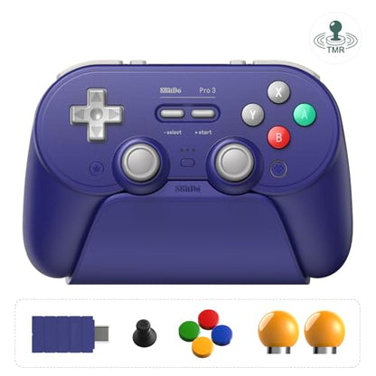 8BitDo Pro 3 Bluetooth Controller for Switch/Switch 2,Windows,TMR Joysticks | Programmable Pro Back Buttons&R4/L4 Bumpers,Hall/Tactile Triggers,Swappable ABXY Buttons,for Apple,SteamOS,Android, Purple - color: Purple