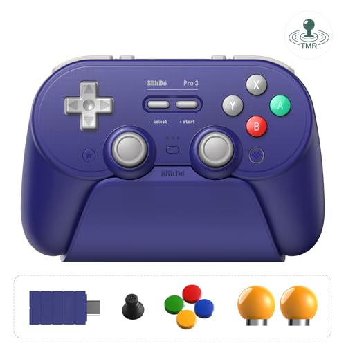 8BitDo Pro 3 Bluetooth Controller for Switch/Switch 2,Windows,TMR Joysticks | Programmable Pro Back Buttons&R4/L4 Bumpers,Hall/Tactile Triggers,Swappable ABXY Buttons,for Apple,SteamOS,Android, Purple - color: Purple