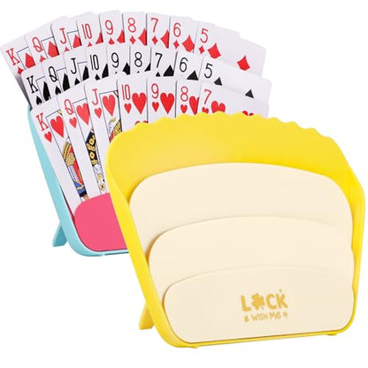 Prudiut 2 PCS Card Holders for Playing Cards, Playing Card Game Holders Tabletop Stand Cards Holder for Adults Seniors Poker Cards Game Accessory