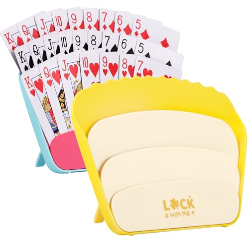 Prudiut 2 PCS Card Holders for Playing Cards, Playing Card Game Holders Tabletop Stand Cards Holder for Adults Seniors Poker Cards Game Accessory