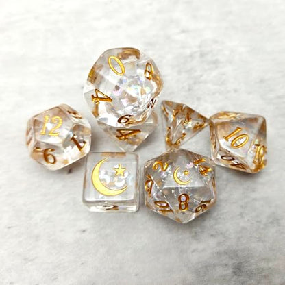 Moon Star Resin Dice Set for Dungeons and Dragons Polyhedral RPG Tabletop Dice