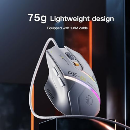 Uineer Lightweight Gaming Wired Mouse,12800 DPI Adjustable,6 Programmable Buttons,12 RGB Breathing Mice,Ergonomic USB Optical pc Gaming Mouse,for pc,Laptop and Desktop (White)