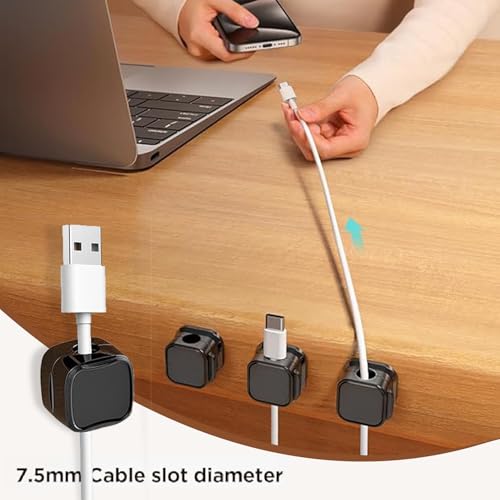 TAIKULE 6 Pack Magnetic Cable Clips White Cable Management USB Cable Power Wire Cord Clips for Home Office Desk Phone Car Wall Desktop Nightstand