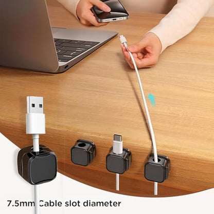 TAIKULE 6 Pack Magnetic Cable Clips White Cable Management USB Cable Power Wire Cord Clips for Home Office Desk Phone Car Wall Desktop Nightstand