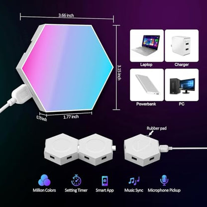 Kangtaixin Hexagon LED Lights 12 Pack - RGB Wall Panels with Music Sync, Smart App & Remote Control, DIY Modular Hex Light for Gaming Room, Bedroom, Living Room, Wall Decor - size: 12 Pack