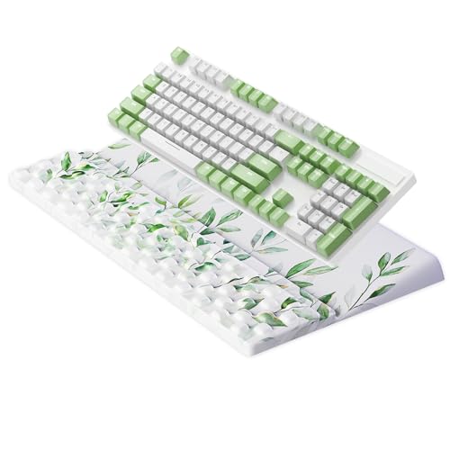 Ospelelf Keyboard Wrist Rest Pad Comfy Ergonomic Keyboard Stand Holder Office Desk Accessories Work from Home Essentials Green Leaves Pattern - color: Green Leaves