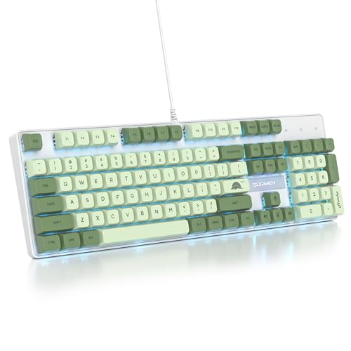 Owpkeenthy Full Size Green Mechanical Gaming Keyboard with Number Pad, Wired 100% Office NKRO Keyboard RGB Backlit 104 Keys with Red Switch for PC Gamer (104 Matcha) - color: 104 Matcha/Red Switch