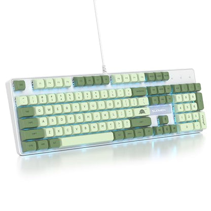 Owpkeenthy Full Size Green Mechanical Gaming Keyboard with Number Pad, Wired 100% Office NKRO Keyboard RGB Backlit 104 Keys with Red Switch for PC Gamer (104 Matcha) - color: 104 Matcha/Red Switch