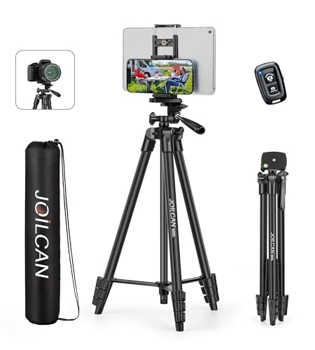 JOILCAN 67" Tripods Camera Tripod, Phone Tablet Tripod for Video Recording Vlog Photo with Remote Carry Bag, Aluminum Lightweight Travel Tripods - color: Black
