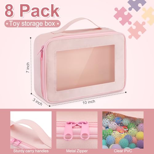 Abbylike 8 Pack Toys Storage Bags with Handle and Clear PVC Window, Classic Bricks Building Set Organization Bags, Car Toy Traveling Carrying Case for Puzzles Board Games Building Blocks(Pink) - color: Pink