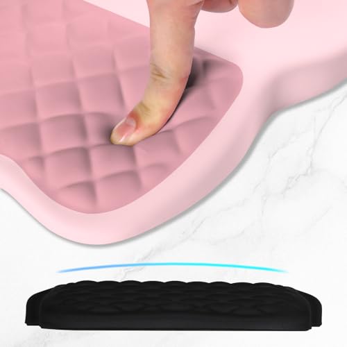 ITNRSIIET Ergonomic Mouse Pad Wrist Support with Memory Foam Massage Bulge & Non-Slip PU Base, Carpal Tunnel Pain Relief, Prevent Wrist Sweating, 12 x 8 x 1.2 inch, Pink Accent - color: Pink Accent