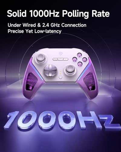 EasySMX D10 PC Controller - Elite Wireless Bluetooth Pro Controller with TMR Joystick, Dual-Mode Triggers & Full Mechanical Buttons, 1000Hz Polling Rate, RGB Lighting for PC/Switch/Android/iOS - color: Purple