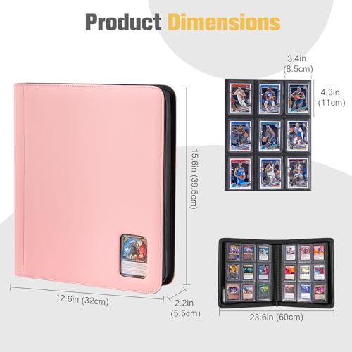 ProCase Top Loader Binder, 9 Pocket Holds 324 Toploaders, Pink | Non-PVC Pockets Waterproof PU Leather Binder for Trading Cards or Sports Cards, Compatible with TCG, MTG in 3"x4" Toploader - color: 6-Pink