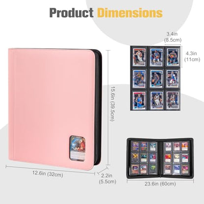 ProCase Top Loader Binder, 9 Pocket Holds 324 Toploaders, Pink | Non-PVC Pockets Waterproof PU Leather Binder for Trading Cards or Sports Cards, Compatible with TCG, MTG in 3"x4" Toploader - color: 6-Pink