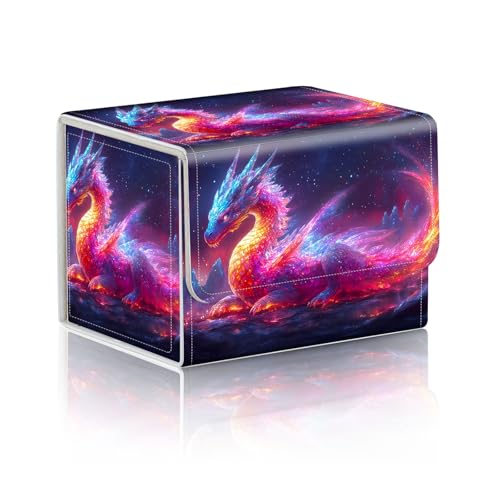 Trading Card Storage Box, Holds 100+ for MTG Cards, PU Leather with Magnetic Closure, Cosmic Rainbow Dragon in Starry Night Durable Deck Box for Magic the Gathering, Trading Card Games - color: Cosmic Rainbow Dragon in Starry Night
