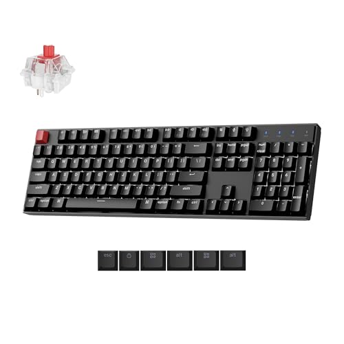 Keychron K10 Version 2 Full Size 104 Keys Bluetooth Wireless Mechanical Gaming Keyboard for Mac Windows Super Red Switch White LED Backlight/USB C Wired Computer Keyboard - color: K10 Version 2 - Red Switch