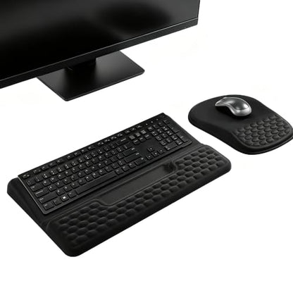 2 in 1 Ergonomic Keyboard Wrist Rest & Mouse Pad Set Adjustable Angle Keyboard Stand Riser Tray with Storage Pen Slot Slow Rebound Memory Foam Wrist Support Pad for Office Home School