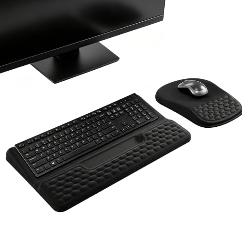 2 in 1 Ergonomic Keyboard Wrist Rest & Mouse Pad Set Adjustable Angle Keyboard Stand Riser Tray with Storage Pen Slot Slow Rebound Memory Foam Wrist Support Pad for Office Home School