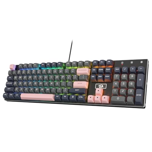 Redragon K556 Wired RGB Mechanical Gaming Keyboard, 104-Key Aluminum Board | Rock-Solid Metal Build, 20 Backlits for Immersive ESports Vibe, Hot-swap Creamy Custom Linear Switch, PBT Round Keycaps - color: Black+Pink, size: Custom Switch