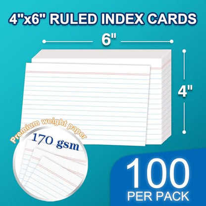 H4D 4x6 Index Card Case with 100 Heavyweight Ruled Index Cards and Dividers, Teal - color: Teal, size: 4"x6"