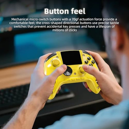 Cintwor RG G01 Interactive Screen Wireless Gaming Controller for Steam/PC/Switch/Linux/Android/iOS, 2.4G Wireless Bluetooth Controller with Screen, Heart Rate Monitor, Hall Effect Triggers (Yellow) - color: yellow