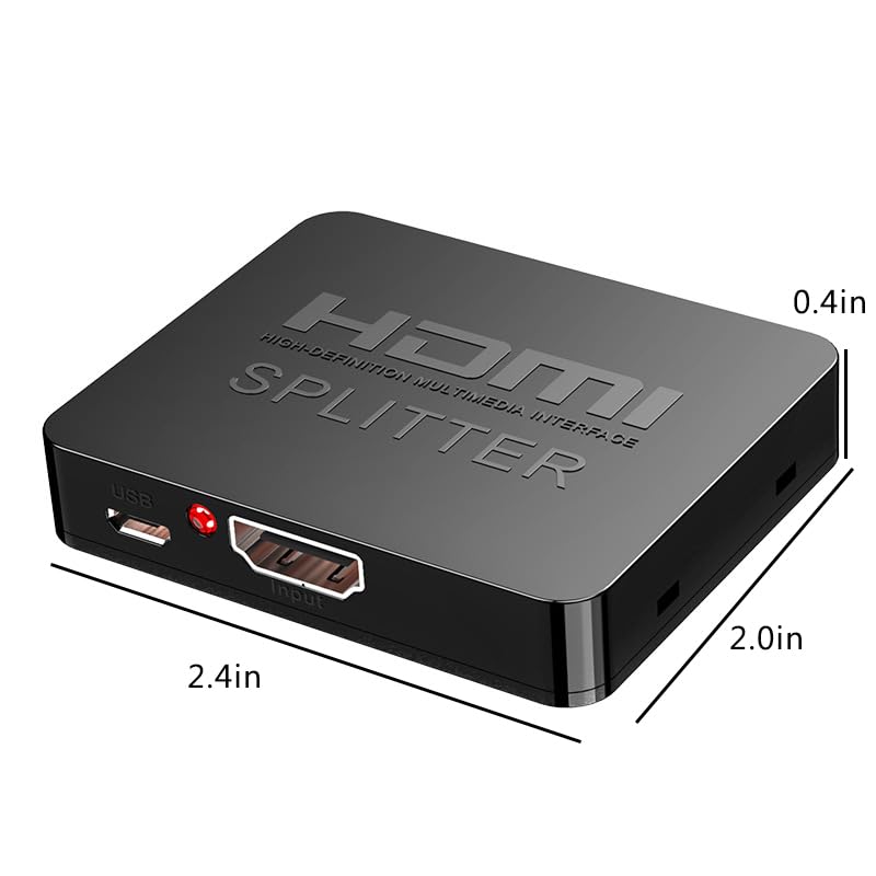 HDMI Splitter 1 in 2 Out, USB Splitters for Dual Monitors, 4k HDMI Switcher High Resolution for Home Theatre, Xbox, DVD, TV, Receiver & Game Devices