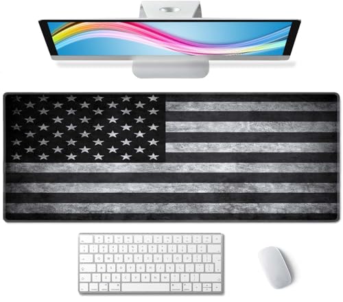 American Flag Desk Mat Pad Black and Grey Large Mouse Pad XL Desk Pad Gaming Mousepad Extended Keyboard Mat 31.5 x 11.8 in Laptop Computer Keyboard Pad Mouse Mat for Office Desk Decor - color: Black and White American Flag