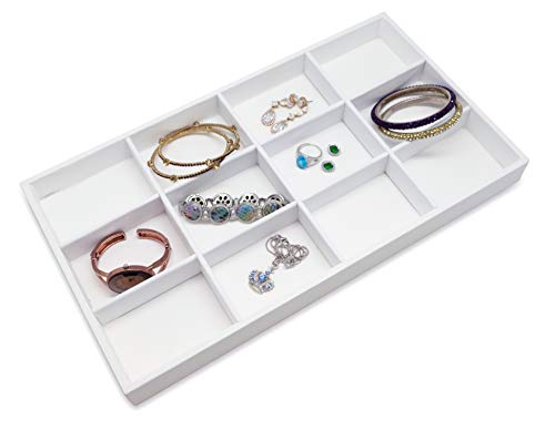 The Display Guys - Stackable Jewelry Tray and Organizer - for Drawers, Dressers, Store Display (12 Compartments, White Leatherette) - color: Leatherette White, size: 12 Compartments