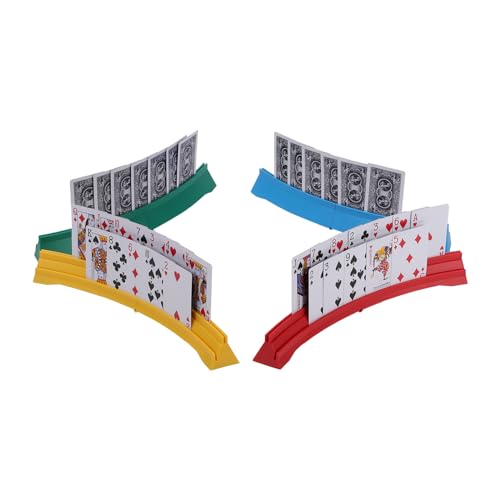 4 Pack Card Holders for Playing Cards,Double Layered Stackable Storage Game Card Tray for Arthritis Patients -Playing Card Rack for Kids Adults Seniors(4 Colors) - color: Red,yellow,blue,green(4pack)