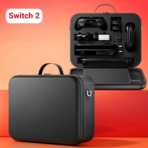 QUBAMG Switch 2 Carrying Case for Nintendo Switch 2 (2025), Large All in One Hard Travel Case with 21 Game Card Slots, Portable Protective Carry Bag for Pro Controller and Other Accessories, Black - color: Switch 2 Black Pro Controller