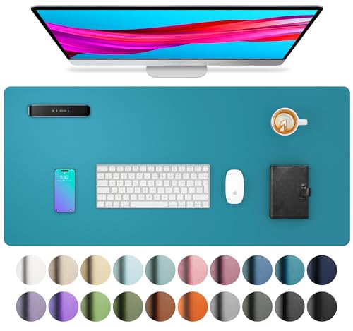 Aothia Leather Desk Pad Protector, Mouse Pad, Office Desk Mat, Non-Slip PU Leather Desk Blotter, Laptop Desk Pad, Waterproof Desk Writing Pad for Office and Home (Turquoise,23.6" x 13.7") - color: Turquoise, size: 23.6" x 13.7"