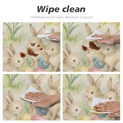 Famame Easter Rabbits Egg Flowers Round Fitted Tablecloth with Elastic Protector Table Kitchen Dinner Waterproof Oil-Proof Table Covers Fits 40"-44", Small - color: Easter Rabbits Egg Flowers, size: Small (40"-44")