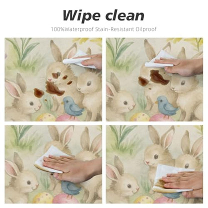 Famame Easter Rabbits Egg Flowers Round Fitted Tablecloth with Elastic Protector Table Kitchen Dinner Waterproof Oil-Proof Table Covers Fits 40"-44", Small - color: Easter Rabbits Egg Flowers, size: Small (40"-44")
