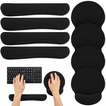 8 Pcs Ergonomic Mouse Pad and Keyboard Wrist Rest Set, Memory Foam Support for Comfortable Typing, Black Computer Gaming Office Home Accessories
