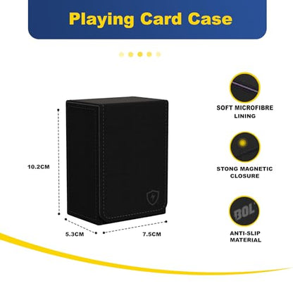 Double Decker Leather Poker Card Case - Holds Two Sets of Poker Size Cards - Premium Dual-Deck Holder with Stylish Design and Secure Closure (Black-Grey) - color: Black-Grey