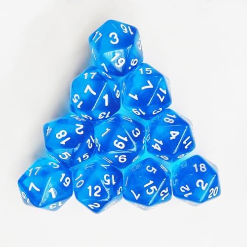 10 Pieces Polyhedral Dice Set D20 Dice 20mm Acrylic 20 Sided Game Dice for Dungeons and Dragons RPG MTG DND Dice Table Games (Transparent Blue) - color: Transparent Blue