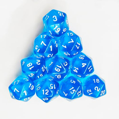 10 Pieces Polyhedral Dice Set D20 Dice 20mm Acrylic 20 Sided Game Dice for Dungeons and Dragons RPG MTG DND Dice Table Games (Transparent Blue) - color: Transparent Blue