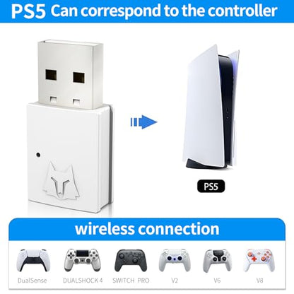 NBCP Wireless USB Bluetooth Adapter for Gaming Consoles, PS4, Switch, Mac, PC, Type C Compatible, White