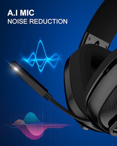 Jeecoo 2.4GHz Wireless Gaming Headset with Microphone for PC PS5 PS4, Bluetooth 5.3 Gaming Headphones with Noise Canceling Mic for Laptop, Mobile, Mac, Stereo Sound, 50+Hr Battery, Low Latency - color: Black