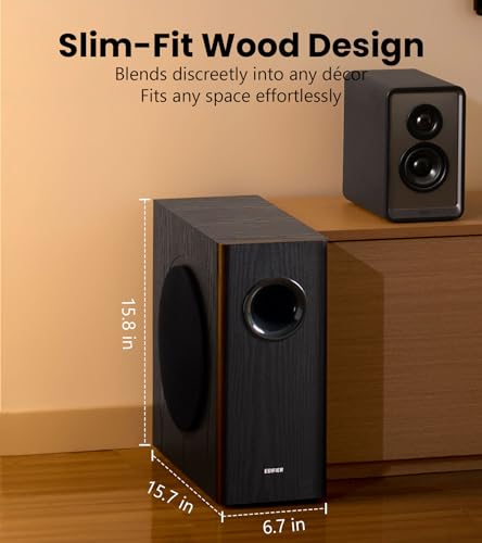 Edifier T5s Powered Active Subwoofer with 70W RMS, 8" Long-Throw Woofer, Deep Bass (35Hz) Speaker, Built-in Amp, Low Distortion, Phase Selector & Energy-Efficient for Home & Studio Audio, Black - color: Black