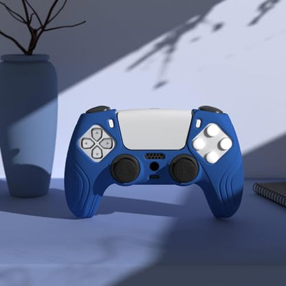 eXtremeRate PlayVital Samurai Edition Blue Anti-Slip Controller Silicone Skin for ps5, Ergonomic Soft Rubber Protective Case for ps5 Controller with Black Thumb Stick Caps - color: Blue