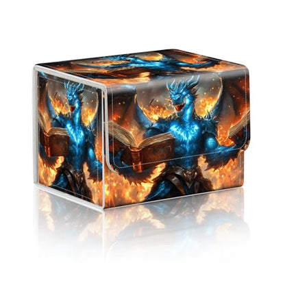 Trading Card Storage Box, Holds 100+ for MTG Cards, PU Leather with Magnetic Closure, Blue Dragon Reading Magic Books Durable Deck Box for Magic the Gathering, Trading Card Games - color: Blue Dragon Reading Magic Books