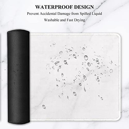Auhoahsil Extended Mouse Pad, XXL Gaming Mouse Pads, Large Big Mousepad Laptop Computer Keyboard Mat Desk Pad with Non-Slip Base and Stitched Edge for Gaming Office, 35.5 x 15.7 inch, White Marble - color: 25 White Marble, size: XXL - Extended size 35.6”x